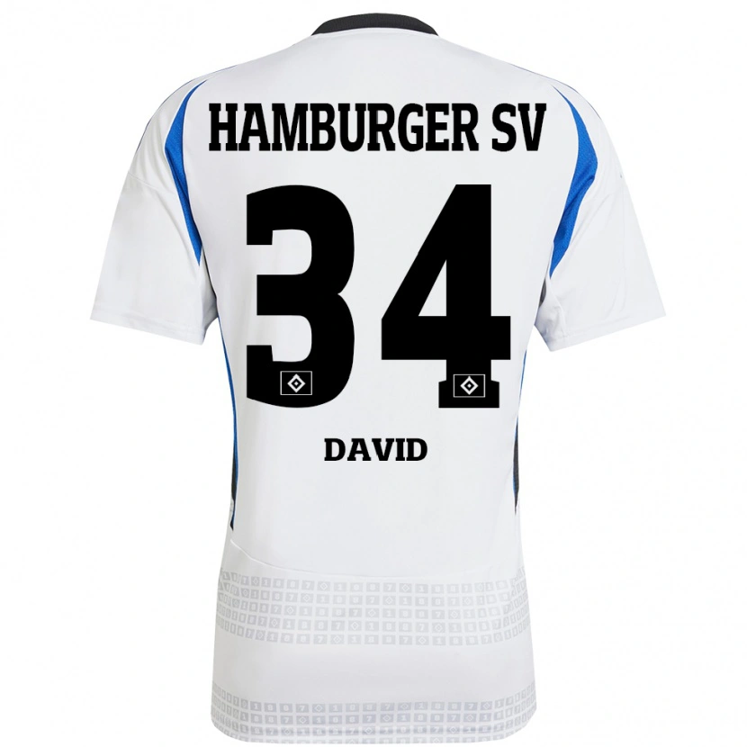 Danxen Niño Camiseta Jonas David #34 Blanco Azul 1ª Equipación 2024/25 La Camisa México