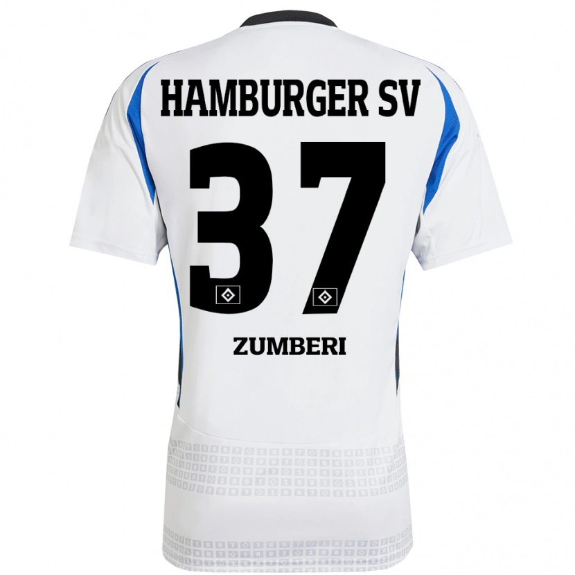 Danxen Niño Camiseta Valon Zumberi #37 Blanco Azul 1ª Equipación 2024/25 La Camisa México