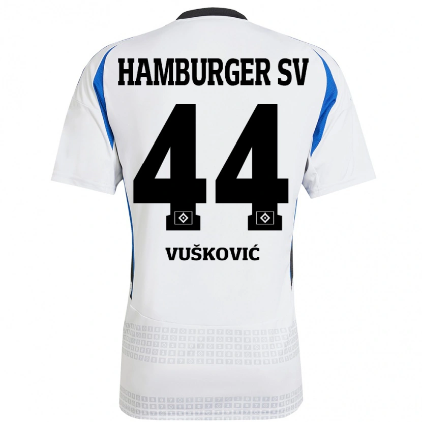 Danxen Niño Camiseta Mario Vuskovic #44 Blanco Azul 1ª Equipación 2024/25 La Camisa México