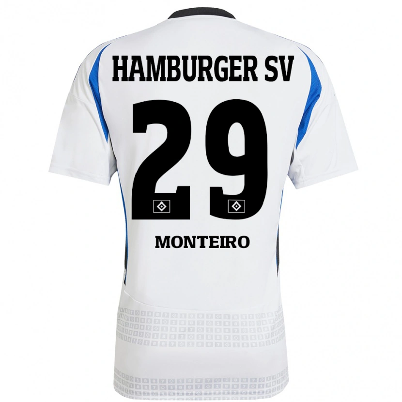 Danxen Niño Camiseta Alfa Monteiro #29 Blanco Azul 1ª Equipación 2024/25 La Camisa México