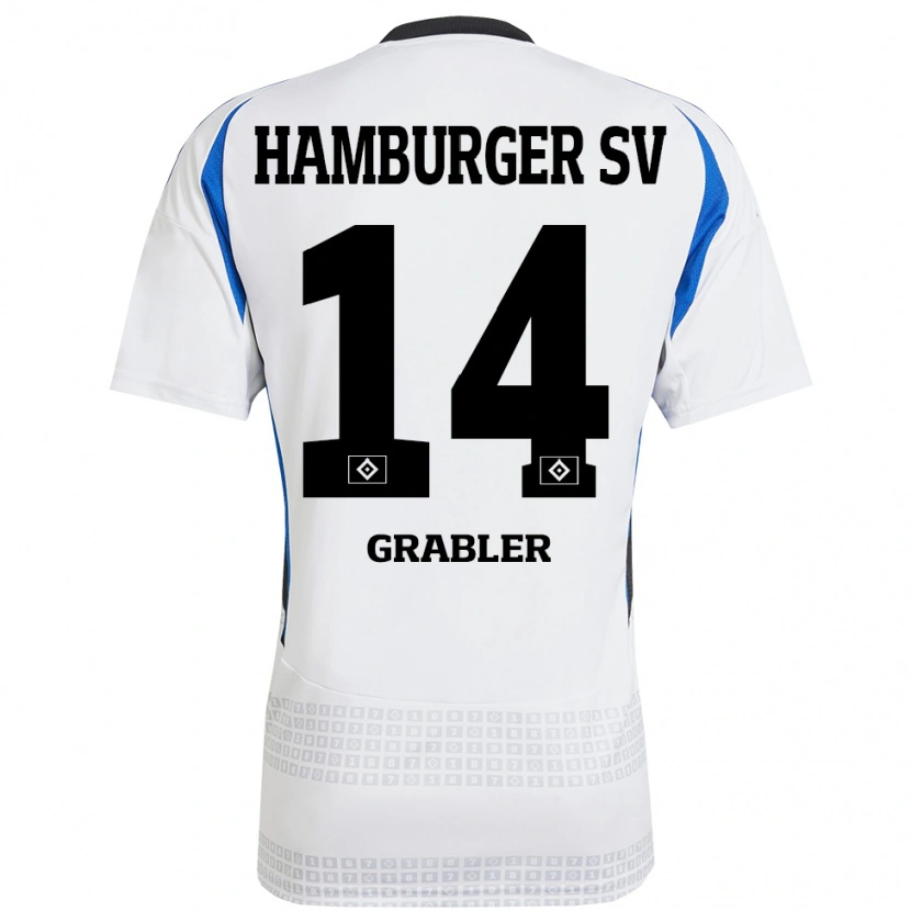 Danxen Niño Camiseta Lukne Gräßler #14 Blanco Azul 1ª Equipación 2024/25 La Camisa México