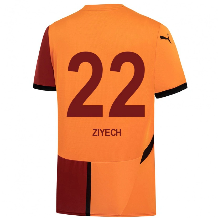 Danxen Niño Camiseta Hakim Ziyech #22 Amarillo Rojo 1ª Equipación 2024/25 La Camisa México