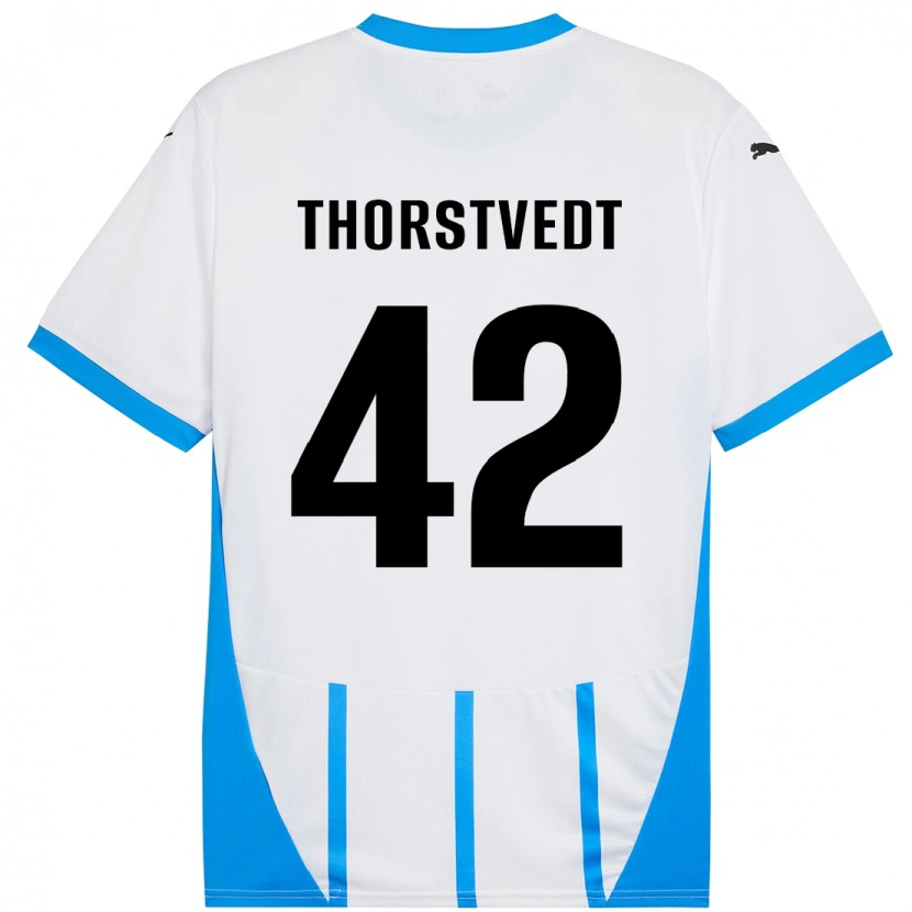 Danxen Niño Camiseta Kristian Thorstvedt #42 Blanco Azul 2ª Equipación 2024/25 La Camisa México
