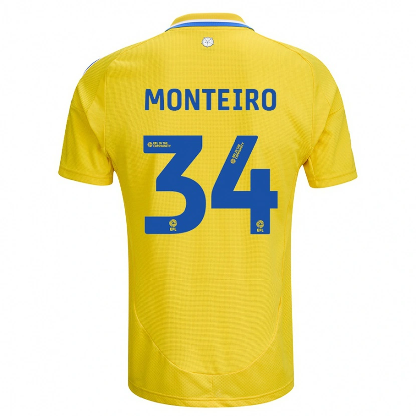 Danxen Niño Camiseta Diogo Monteiro #34 Amarillo Azul 2ª Equipación 2024/25 La Camisa México