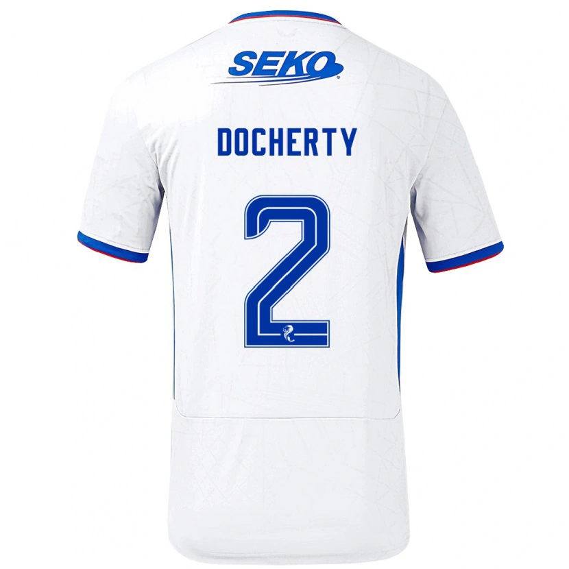 Danxen Niño Camiseta Nicola Docherty #2 Blanco Azul 2ª Equipación 2024/25 La Camisa México
