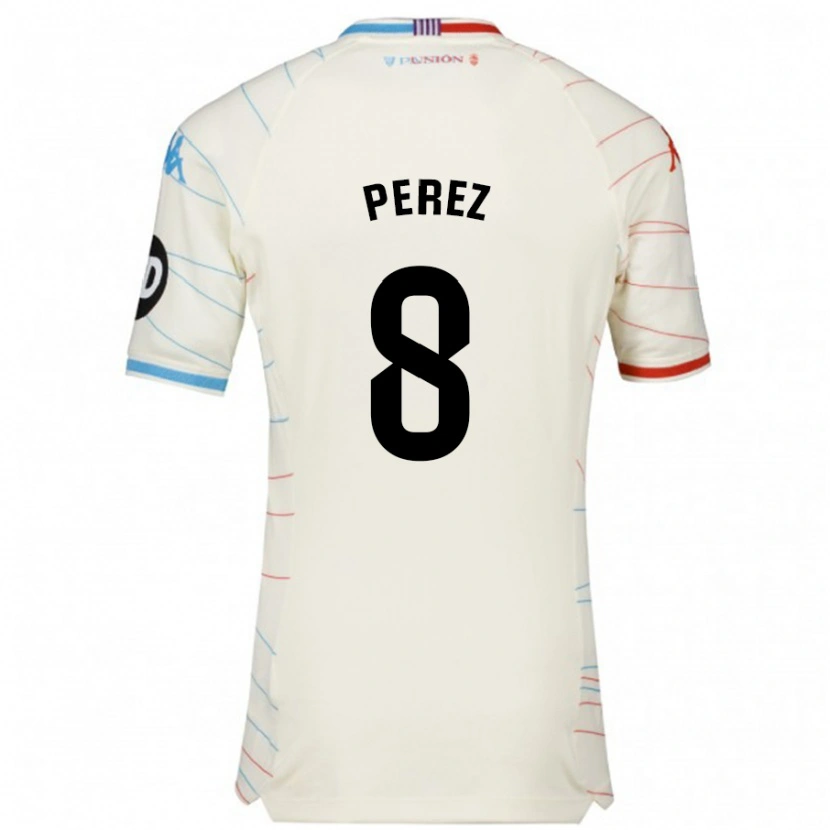 Danxen Niño Camiseta Kike Pérez #8 Blanco Rojo Azul 2ª Equipación 2024/25 La Camisa México