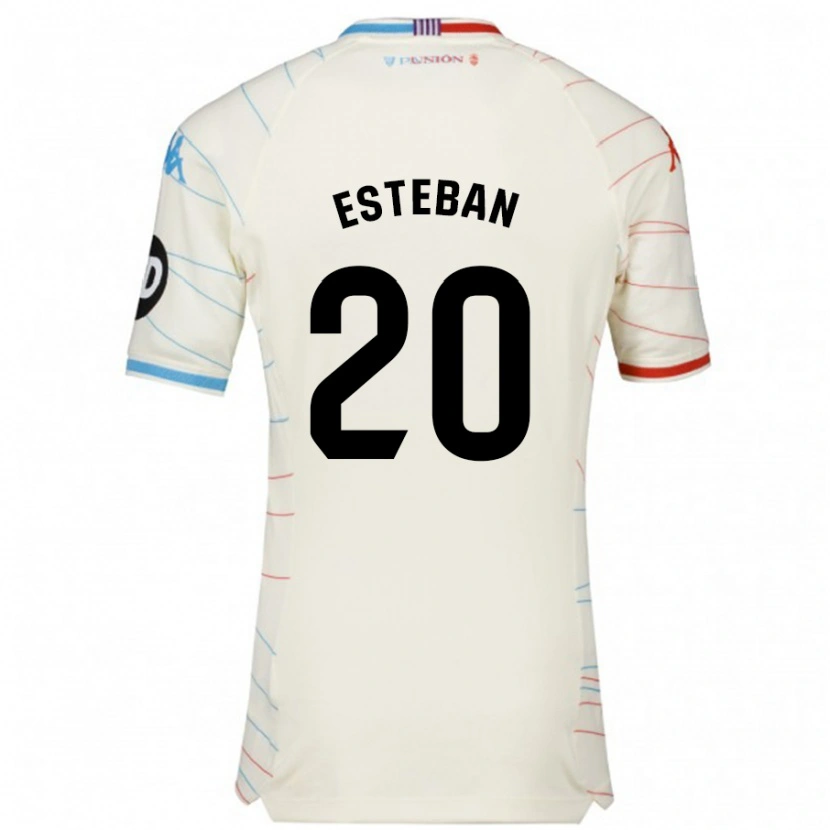 Danxen Niño Camiseta Sergio Esteban #20 Blanco Rojo Azul 2ª Equipación 2024/25 La Camisa México
