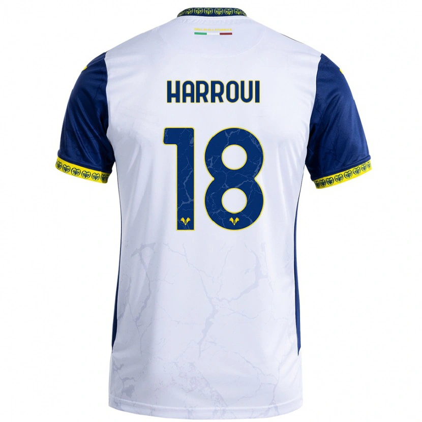 Danxen Niño Camiseta Abdou Harroui #18 Blanco Azul 2ª Equipación 2024/25 La Camisa México