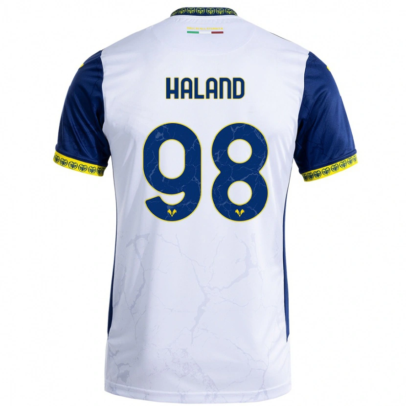 Danxen Niño Camiseta Benedicte Iversen Håland #98 Blanco Azul 2ª Equipación 2024/25 La Camisa México