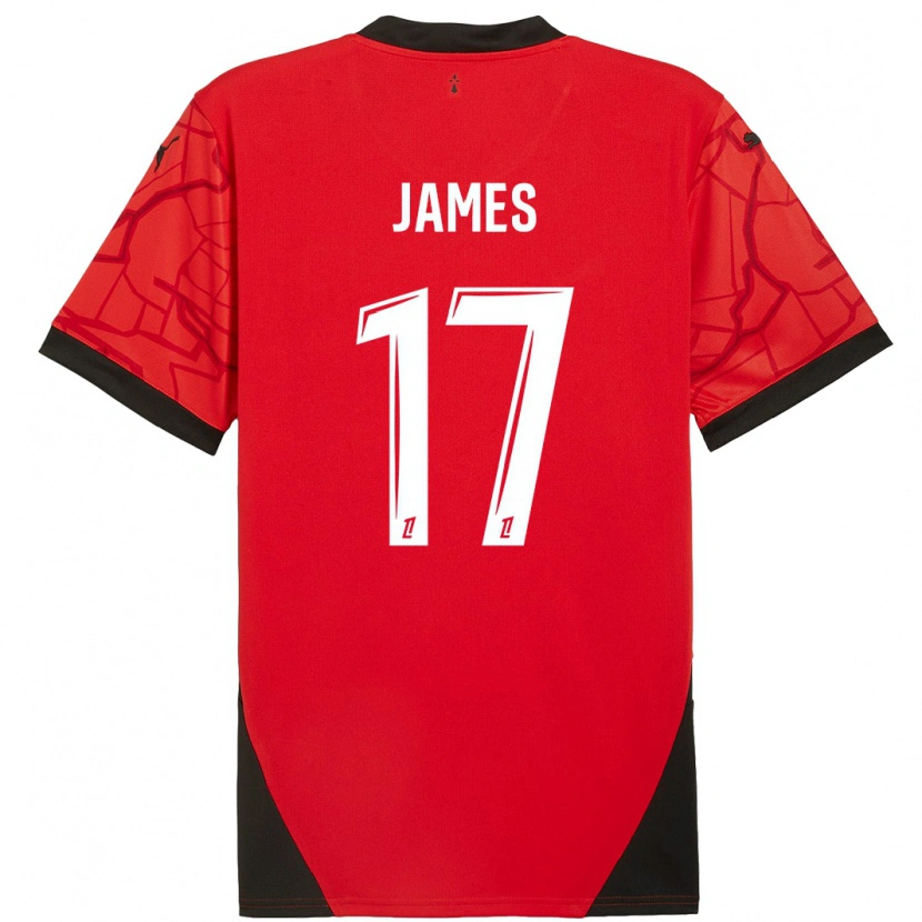 Danxen Hombre Camiseta Jordan James #17 Rojo Negro 1ª Equipación 2024/25 La Camisa México