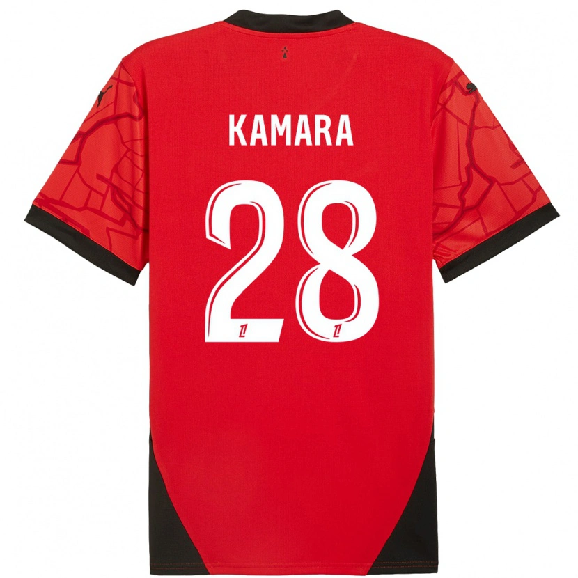Danxen Hombre Camiseta Glen Kamara #28 Rojo Negro 1ª Equipación 2024/25 La Camisa México