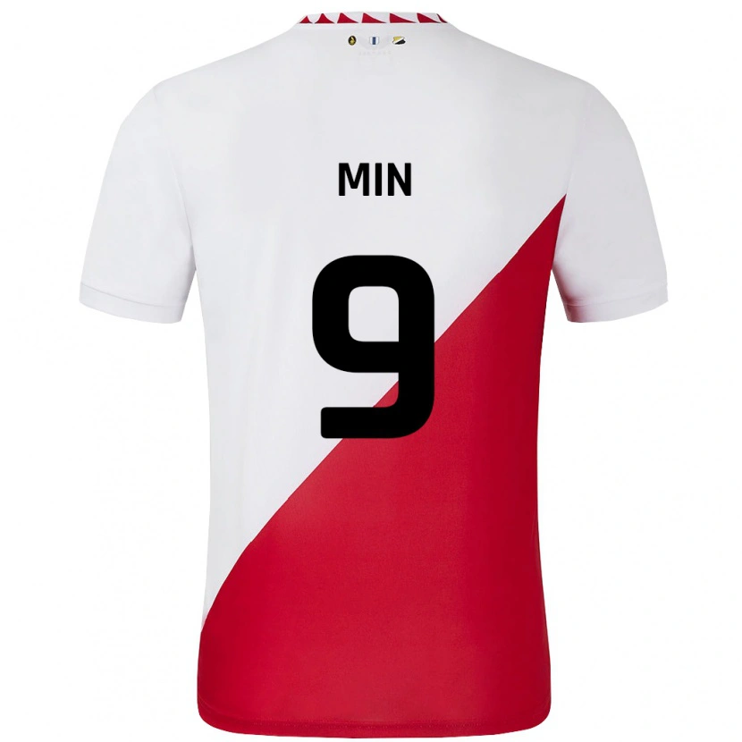 Danxen Hombre Camiseta David Min #9 Blanco Rojo 1ª Equipación 2024/25 La Camisa México