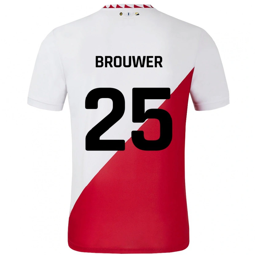 Danxen Hombre Camiseta Michael Brouwer #25 Blanco Rojo 1ª Equipación 2024/25 La Camisa México