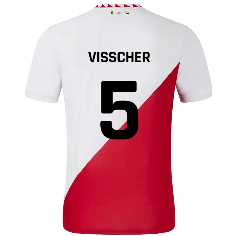Danxen Hombre Camiseta Amber Visscher #5 Blanco Rojo 1ª Equipación 2024/25 La Camisa México