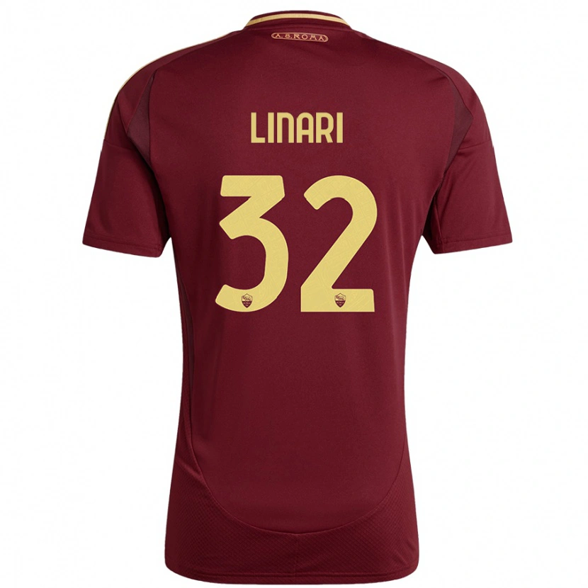 Danxen Hombre Camiseta Elena Linari #32 Rojo Marrón Dorado 1ª Equipación 2024/25 La Camisa México