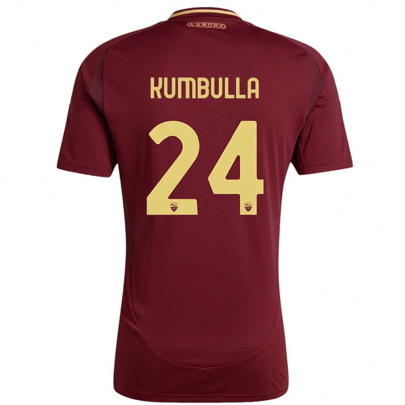 Danxen Hombre Camiseta Marash Kumbulla #24 Rojo Marrón Dorado 1ª Equipación 2024/25 La Camisa México