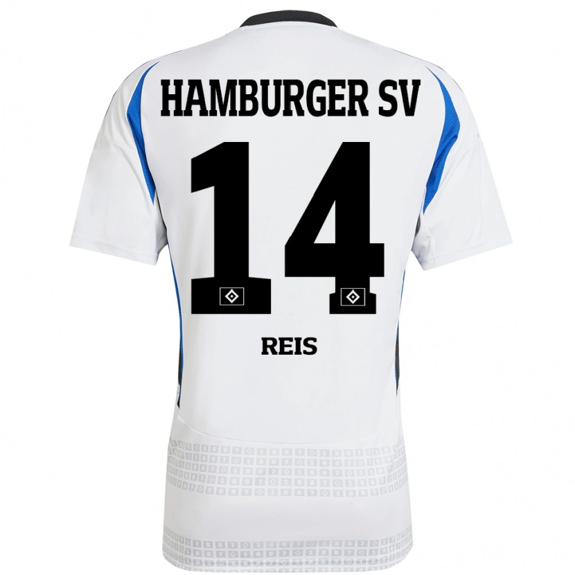 Danxen Hombre Camiseta Ludovit Reis #14 Blanco Azul 1ª Equipación 2024/25 La Camisa México