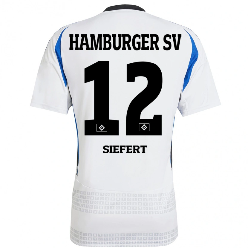 Danxen Hombre Camiseta Louis Siefert #12 Blanco Azul 1ª Equipación 2024/25 La Camisa México