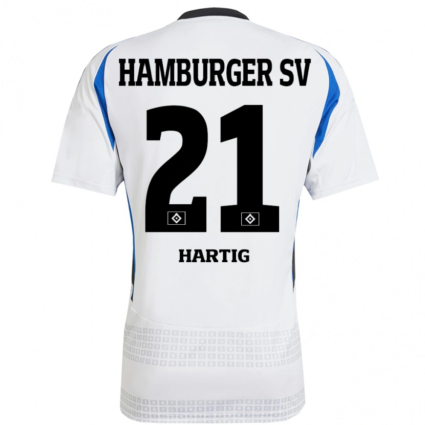 Danxen Hombre Camiseta Jonas-Finn Hartig #21 Blanco Azul 1ª Equipación 2024/25 La Camisa México
