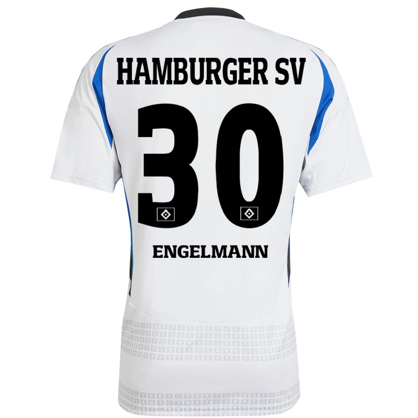 Danxen Hombre Camiseta Timon Engelmann #30 Blanco Azul 1ª Equipación 2024/25 La Camisa México