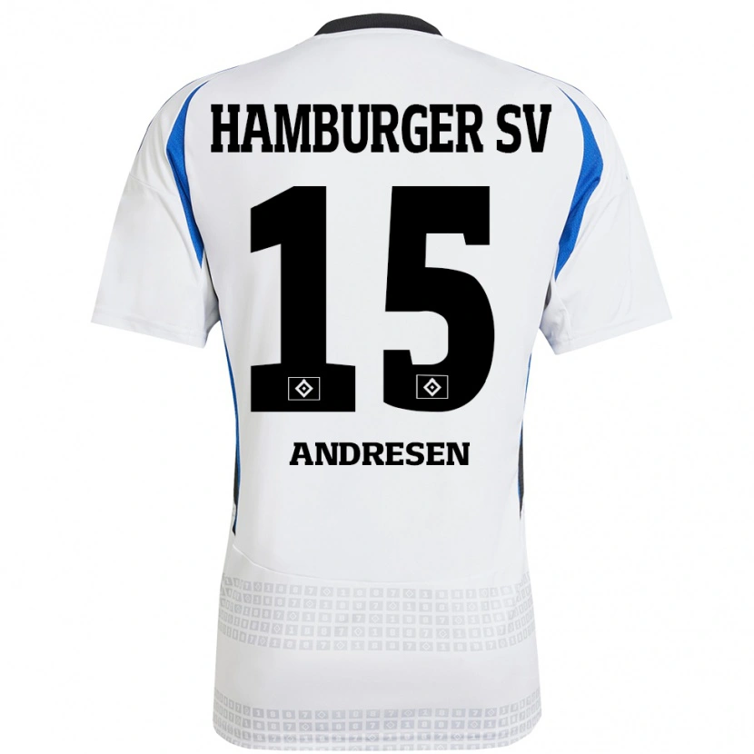 Danxen Hombre Camiseta Bent Andresen #15 Blanco Azul 1ª Equipación 2024/25 La Camisa México