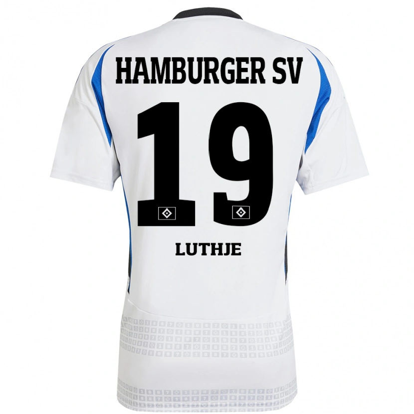 Danxen Hombre Camiseta Niel Lüthje #19 Blanco Azul 1ª Equipación 2024/25 La Camisa México