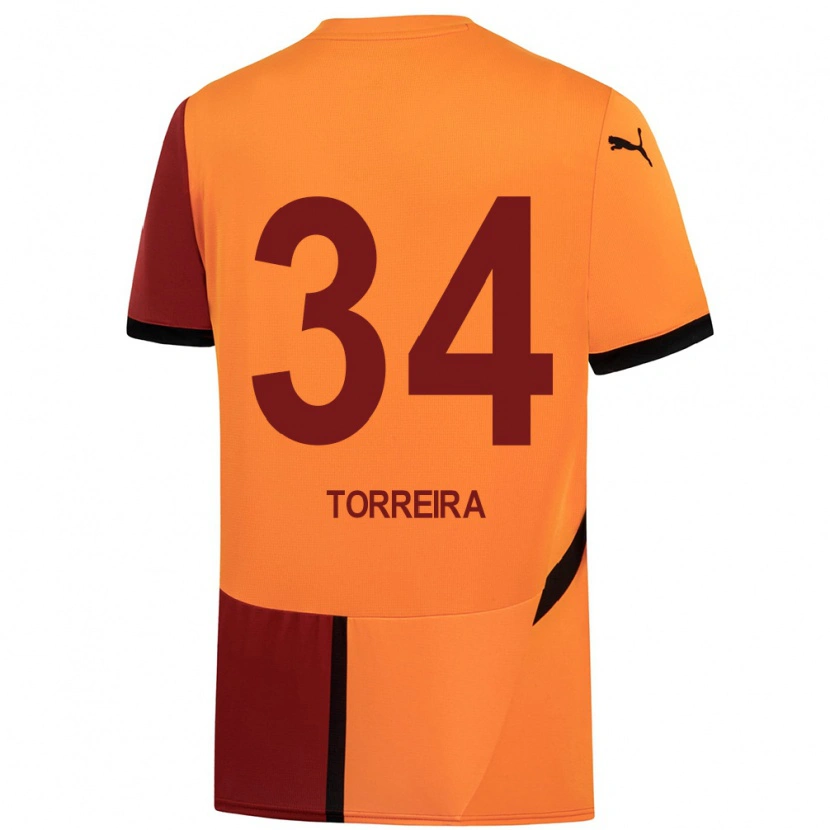 Danxen Hombre Camiseta Lucas Torreira #34 Amarillo Rojo 1ª Equipación 2024/25 La Camisa México