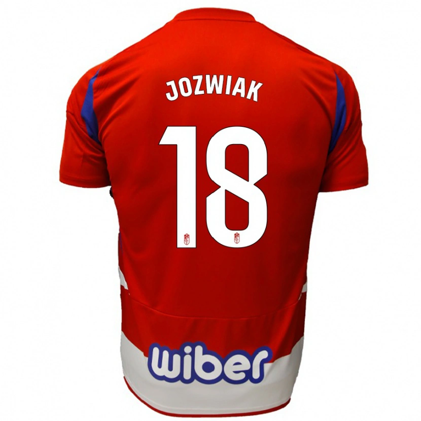 Danxen Hombre Camiseta Kamil Jóźwiak #18 Rojo Blanco Azul 1ª Equipación 2024/25 La Camisa México