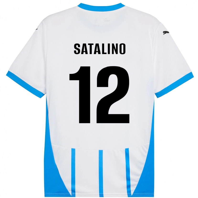 Danxen Hombre Camiseta Giacomo Satalino #12 Blanco Azul 2ª Equipación 2024/25 La Camisa México