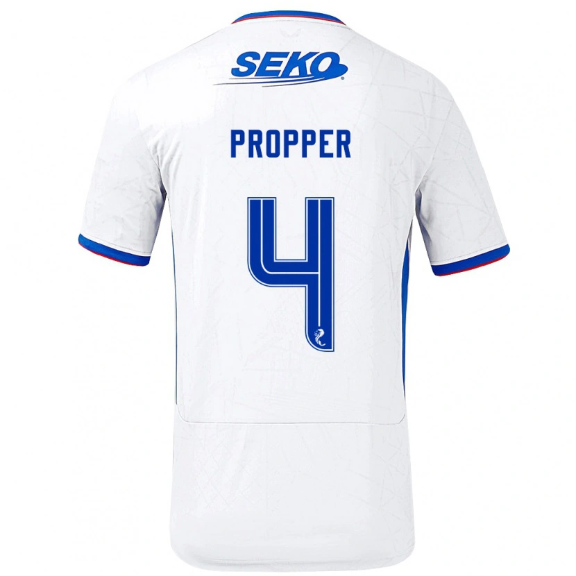 Danxen Hombre Camiseta Robin Pröpper #4 Blanco Azul 2ª Equipación 2024/25 La Camisa México