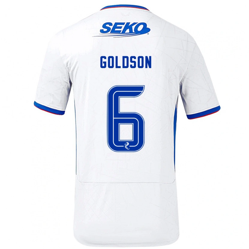 Danxen Hombre Camiseta Connor Goldson #6 Blanco Azul 2ª Equipación 2024/25 La Camisa México