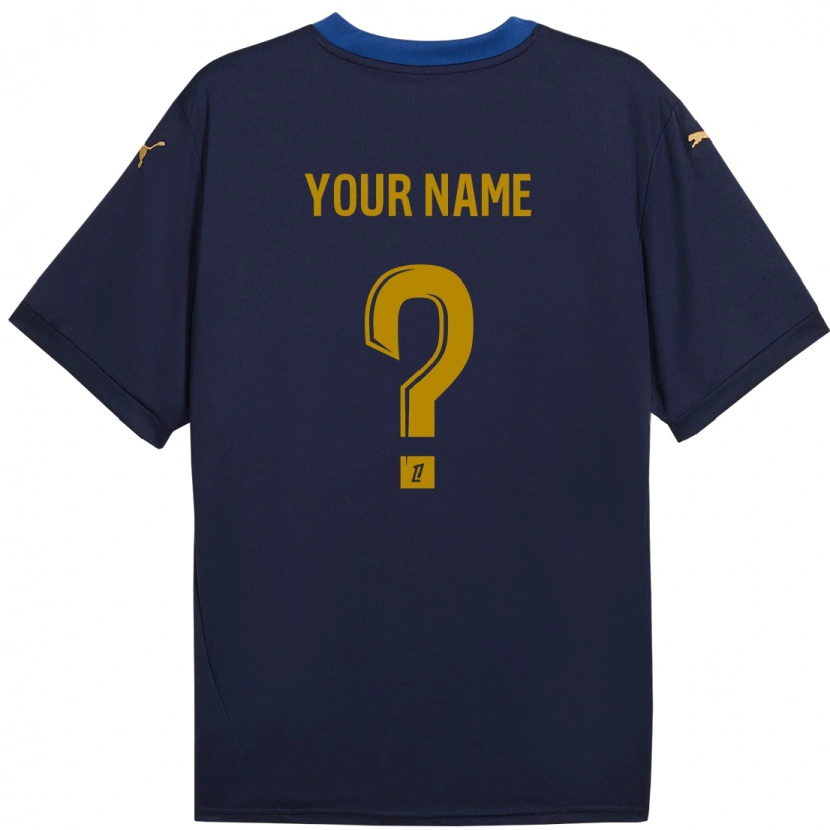Danxen Hombre Camiseta Su Nombre #0 Azul Marino Dorado 2ª Equipación 2024/25 La Camisa México