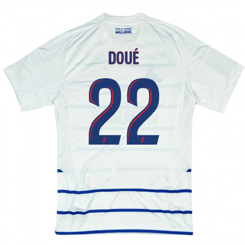 Danxen Hombre Camiseta Guéla Doué #22 Blanco Azul 2ª Equipación 2024/25 La Camisa México
