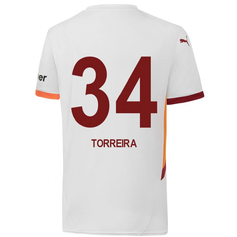 Danxen Hombre Camiseta Lucas Torreira #34 Blanco Amarillo Rojo 2ª Equipación 2024/25 La Camisa México