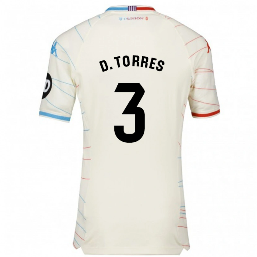 Danxen Hombre Camiseta David Torres #3 Blanco Rojo Azul 2ª Equipación 2024/25 La Camisa México