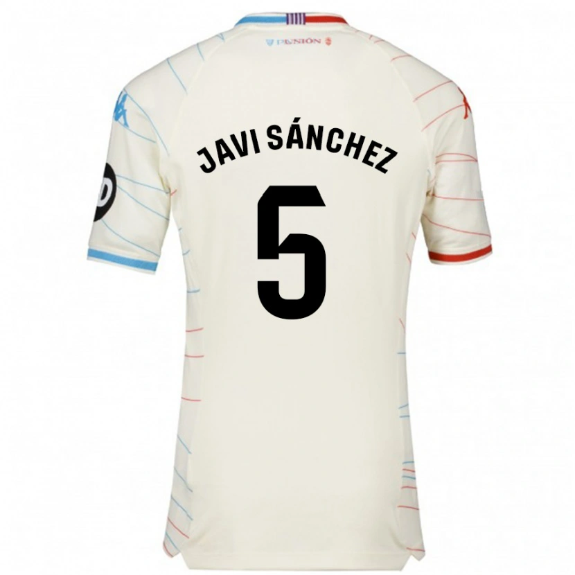 Danxen Hombre Camiseta Javi Sánchez #5 Blanco Rojo Azul 2ª Equipación 2024/25 La Camisa México
