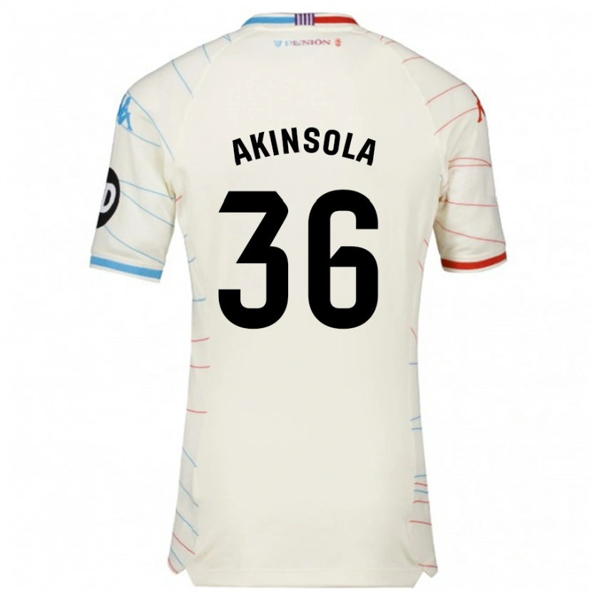 Danxen Hombre Camiseta Tunde Akinsola #36 Blanco Rojo Azul 2ª Equipación 2024/25 La Camisa México