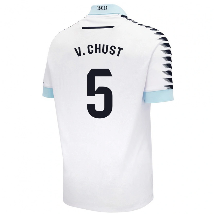 Danxen Hombre Camiseta Víctor Chust #5 Blanco Azul 2ª Equipación 2024/25 La Camisa México
