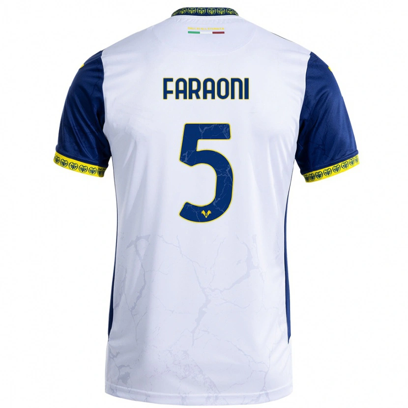 Danxen Hombre Camiseta Davide Faraoni #5 Blanco Azul 2ª Equipación 2024/25 La Camisa México