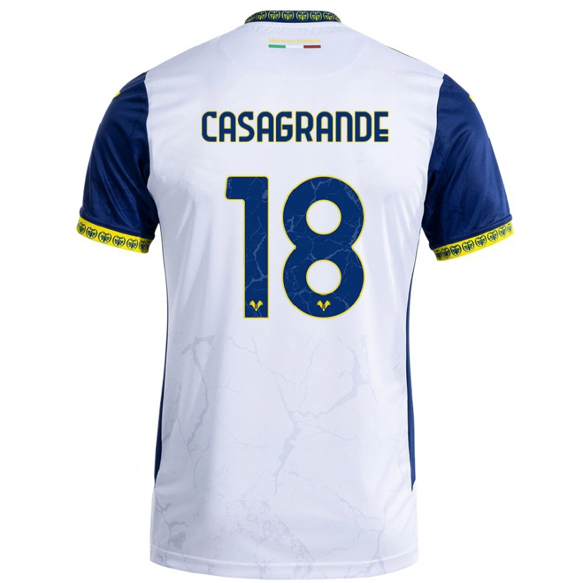 Danxen Hombre Camiseta Davide Casagrande #18 Blanco Azul 2ª Equipación 2024/25 La Camisa México
