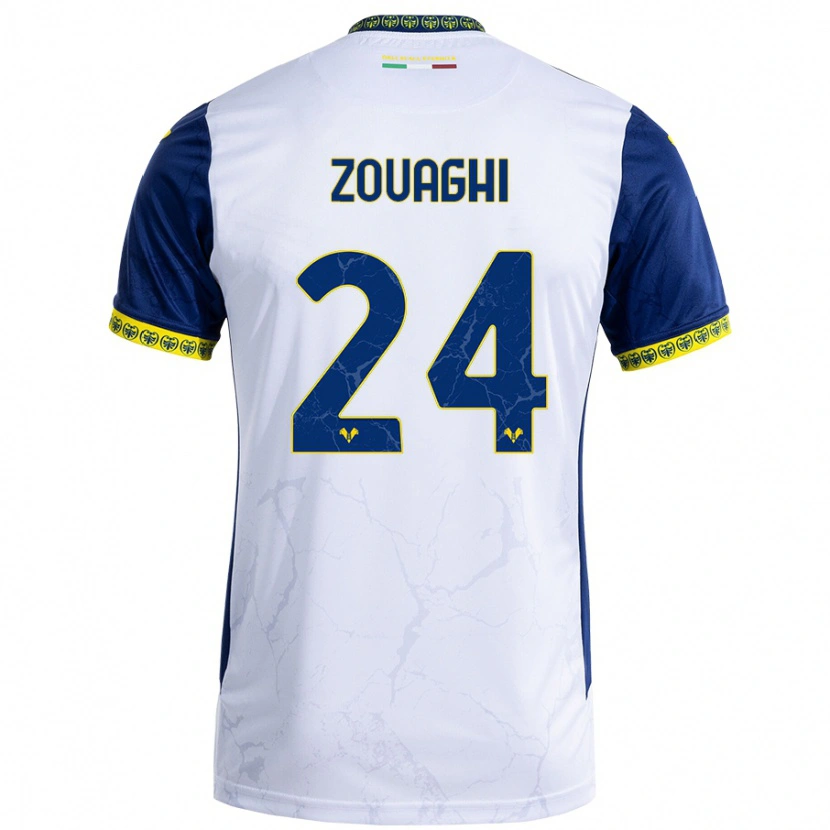 Danxen Hombre Camiseta Thomas Zouaghi #24 Blanco Azul 2ª Equipación 2024/25 La Camisa México