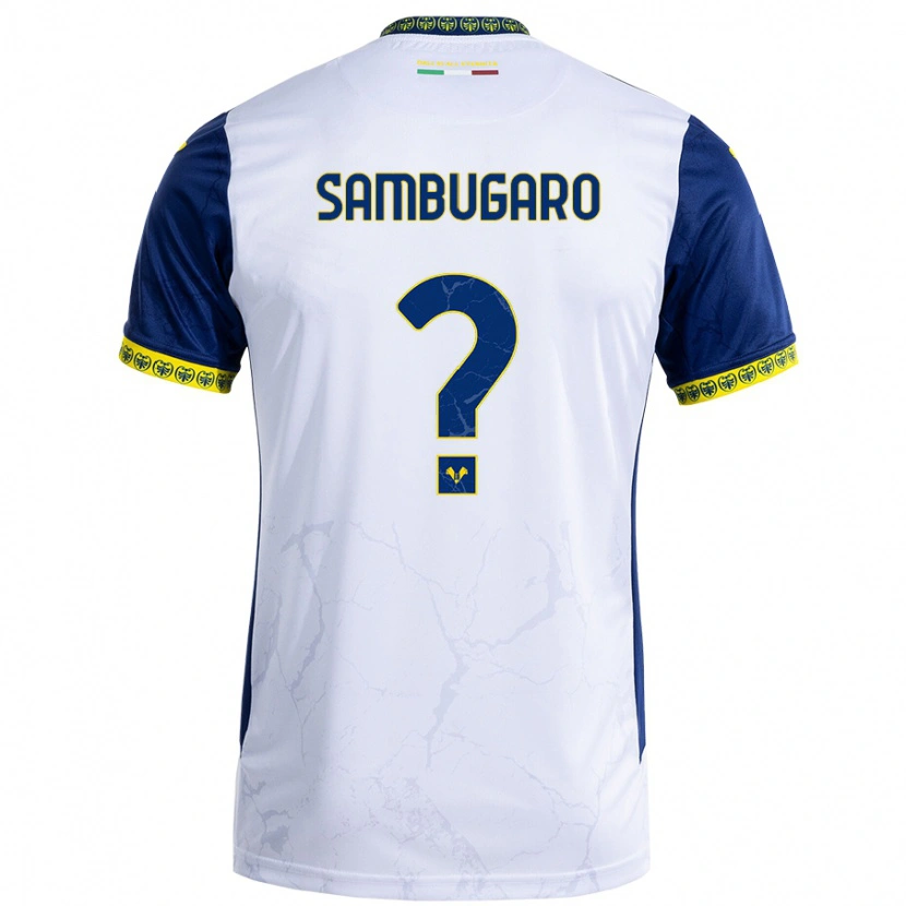 Danxen Hombre Camiseta Mattia Sambugaro #0 Blanco Azul 2ª Equipación 2024/25 La Camisa México