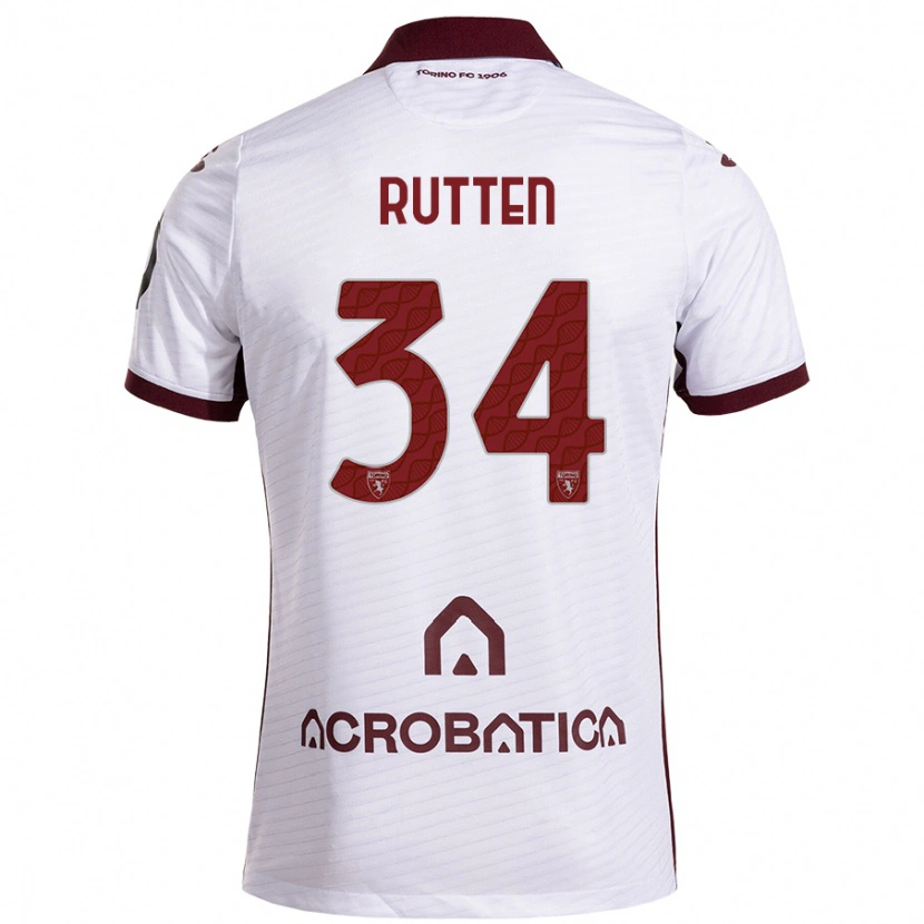Danxen Hombre Camiseta Jill Rutten #34 Blanco Granate 2ª Equipación 2024/25 La Camisa México