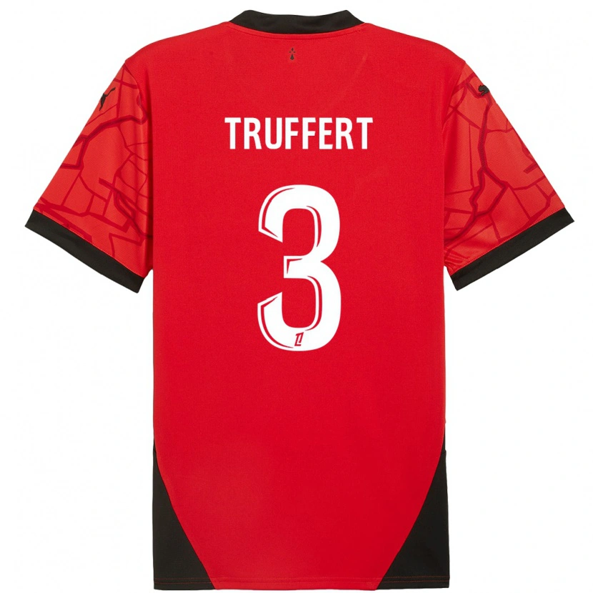 Danxen Mujer Camiseta Adrien Truffert #3 Rojo Negro 1ª Equipación 2024/25 La Camisa México