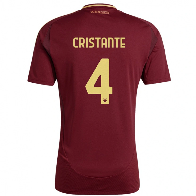 Danxen Mujer Camiseta Bryan Cristante #4 Rojo Marrón Dorado 1ª Equipación 2024/25 La Camisa México