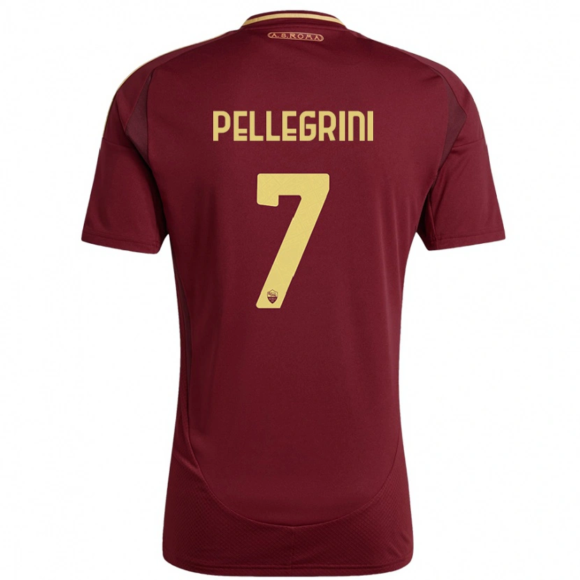 Danxen Mujer Camiseta Lorenzo Pellegrini #7 Rojo Marrón Dorado 1ª Equipación 2024/25 La Camisa México