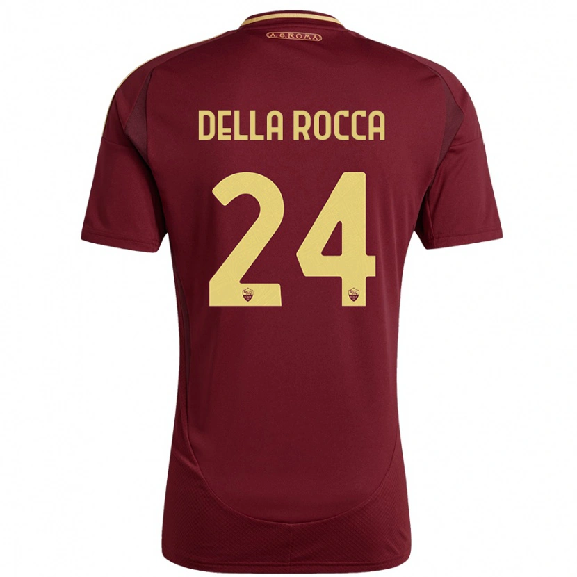 Danxen Mujer Camiseta Mattia Della Rocca #24 Rojo Marrón Dorado 1ª Equipación 2024/25 La Camisa México