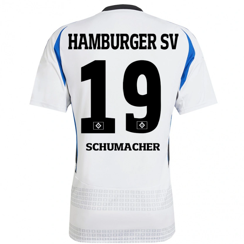 Danxen Mujer Camiseta Lukas Schumacher #19 Blanco Azul 1ª Equipación 2024/25 La Camisa México