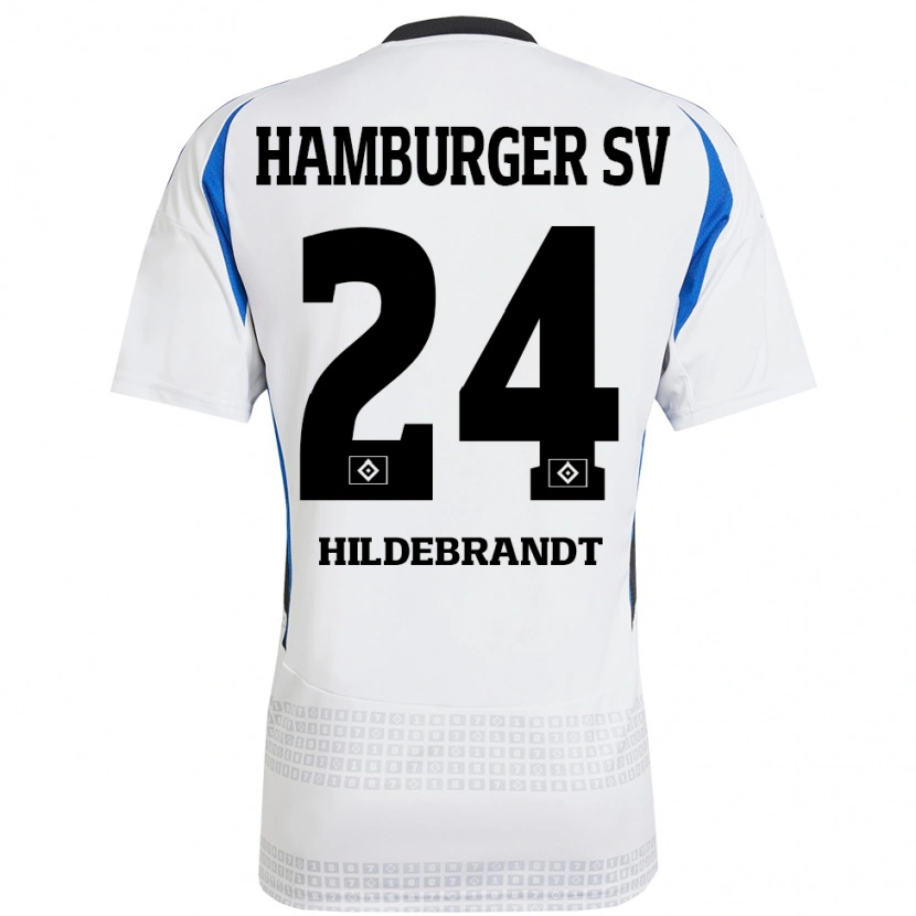 Danxen Mujer Camiseta Tjark Hildebrandt #24 Blanco Azul 1ª Equipación 2024/25 La Camisa México