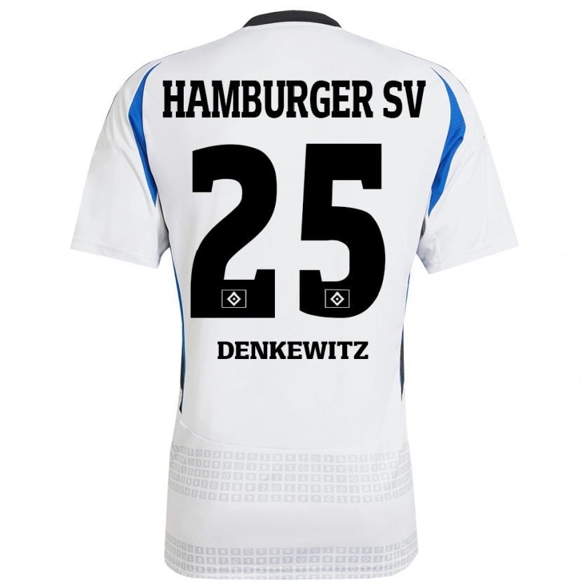 Danxen Mujer Camiseta Nick Denkewitz #25 Blanco Azul 1ª Equipación 2024/25 La Camisa México